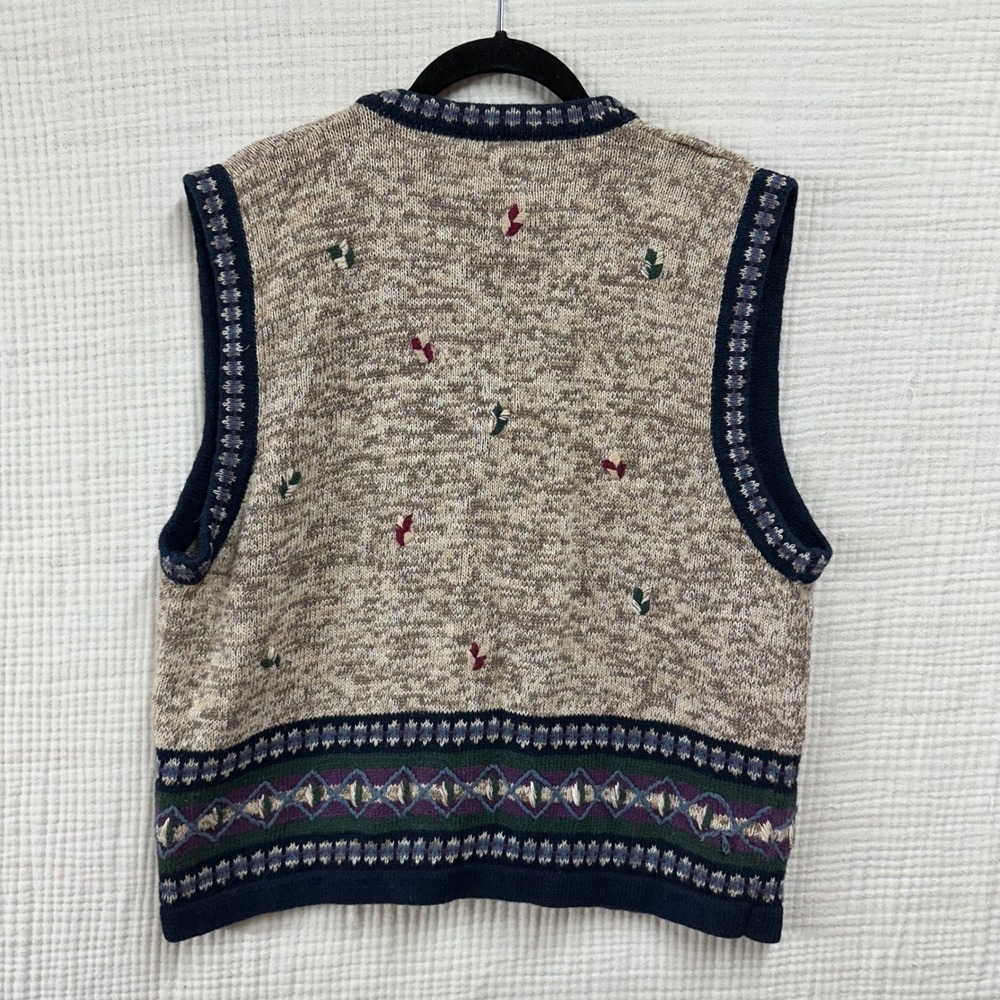 Vintage Mountain Lake Sweater Vest XL Floral Embroidered Cottagecore Cabin Fall - Picture 5 of 7